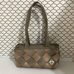 Maggie Bags Woven Two-Tone Taupe Shoulder Bag